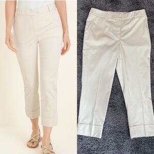 Chico’s secret stretch straight leg cuffed crop natural cream pants women’s 6